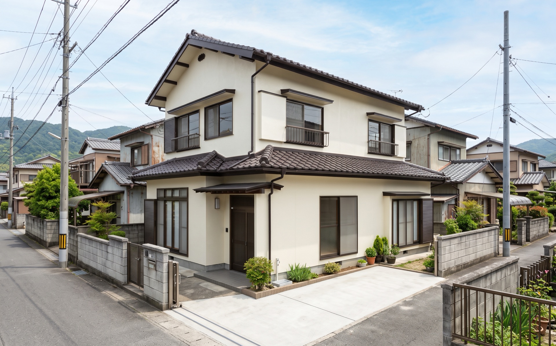 塗り替えを終えた住宅の外壁と屋根